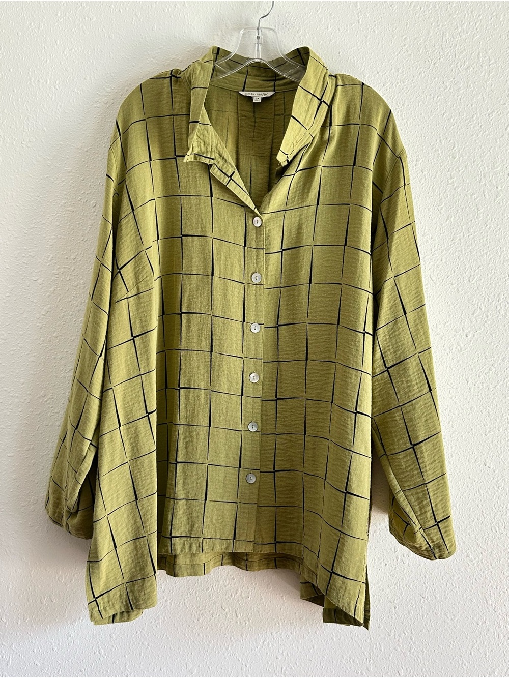 John Mark Tunic Top Women's Plus Size 3X Green Wire Collar Relaxed Fit Classic